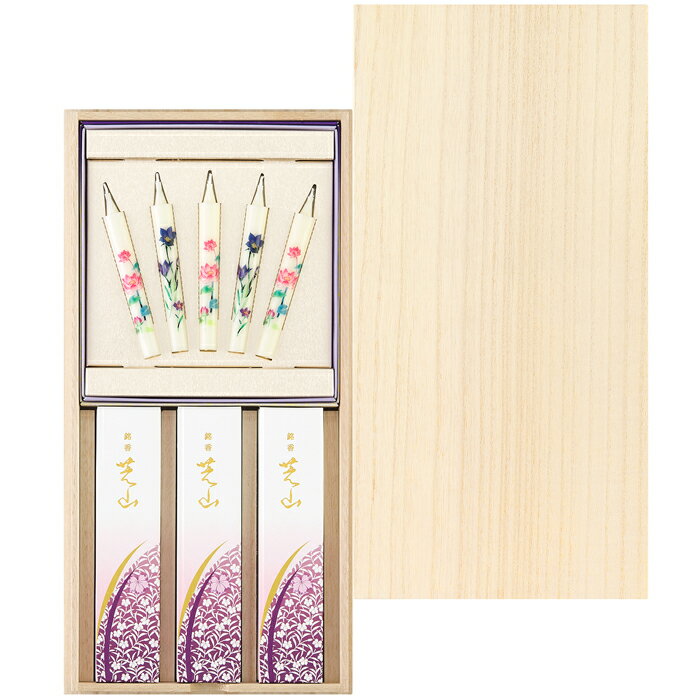 日本香堂 銘香芝山 桐箱 絵ろうそく5本セット [65019] 線香 ギフト 贈答 贈り物 お供え お盆 お彼岸 (/H)