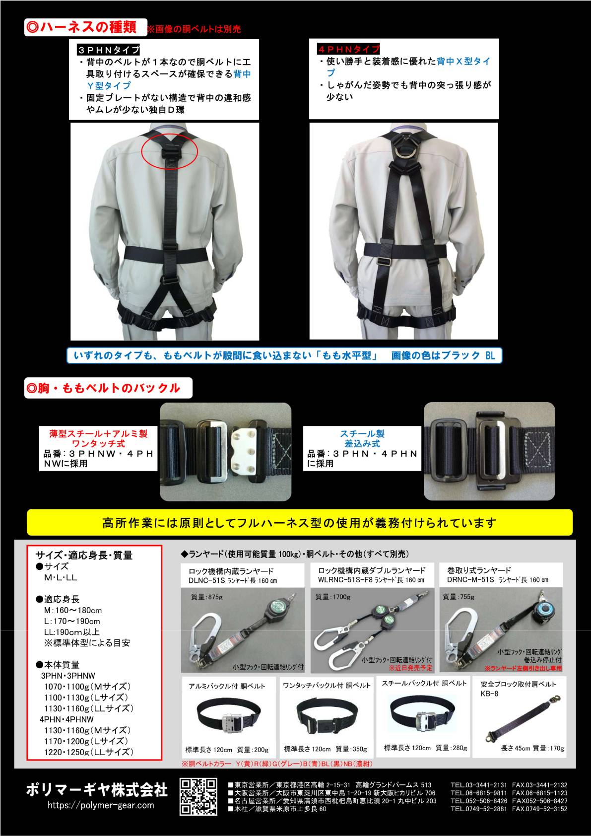 【納期3ヶ月〜】ポリマーギヤ (/B) Y型 フルハーネス ワンタッチタイプ 青 Mサイズ...