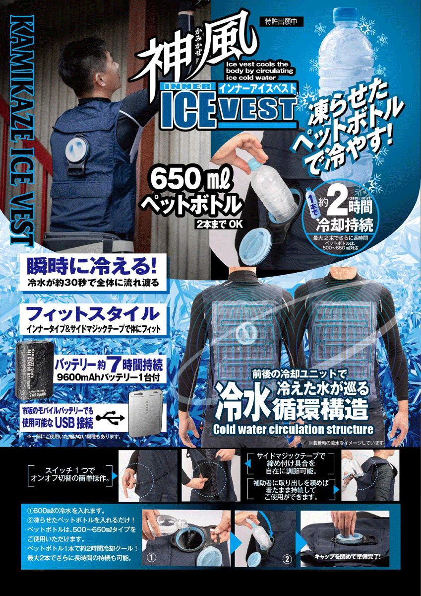 山真製鋸(/B) 神風ICE VESTセット　バッテリーKBTS-9600　M/Lサイズ [YSR-NV-ML-SET]熱中症対策 空調服