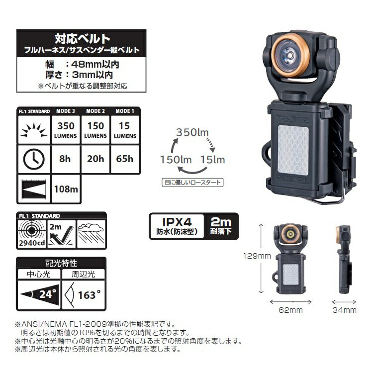 タジマ TAJIMA LEDライトワークライト 350ルーメンlm LE-SF351D LEDセフ着脱式ライト 単三電池3本 セフ後付ホルダー縦ベルト用付き ハーネス、サスペンダー対応 アウトドアにも通販格安セール情報 楽天 通販