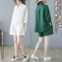 【送料無料】 綿麻シャツ 短パン 2点 服 ブラウス セットアップ 半袖 レディース 女性 学生 きれい シンプル ファッション おしゃれ プレゼント 誕生日 ギフト 通勤 通学 オフィス OL お出かけ 通気 薄手 着痩せ カジュアル フォーマル レトロ 綿麻 春 夏 秋 ゆったり