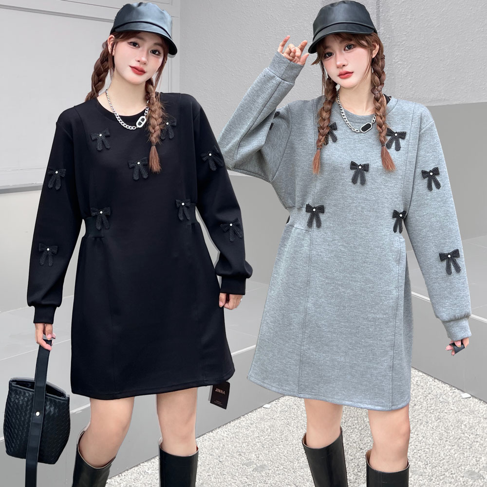 長袖 ワンピース レディース リボン 秋冬 きれいめ 膝丈 レーナーワンピ チュニック プルオーバーワンピ 大人可愛い 秋服 おしゃれ 着痩せ カジュアル 大きいサイズ シンプル タイト 軽量 体型カバー 無地 伸縮性 秋 冬 20代 30代 40代 オールシーズン