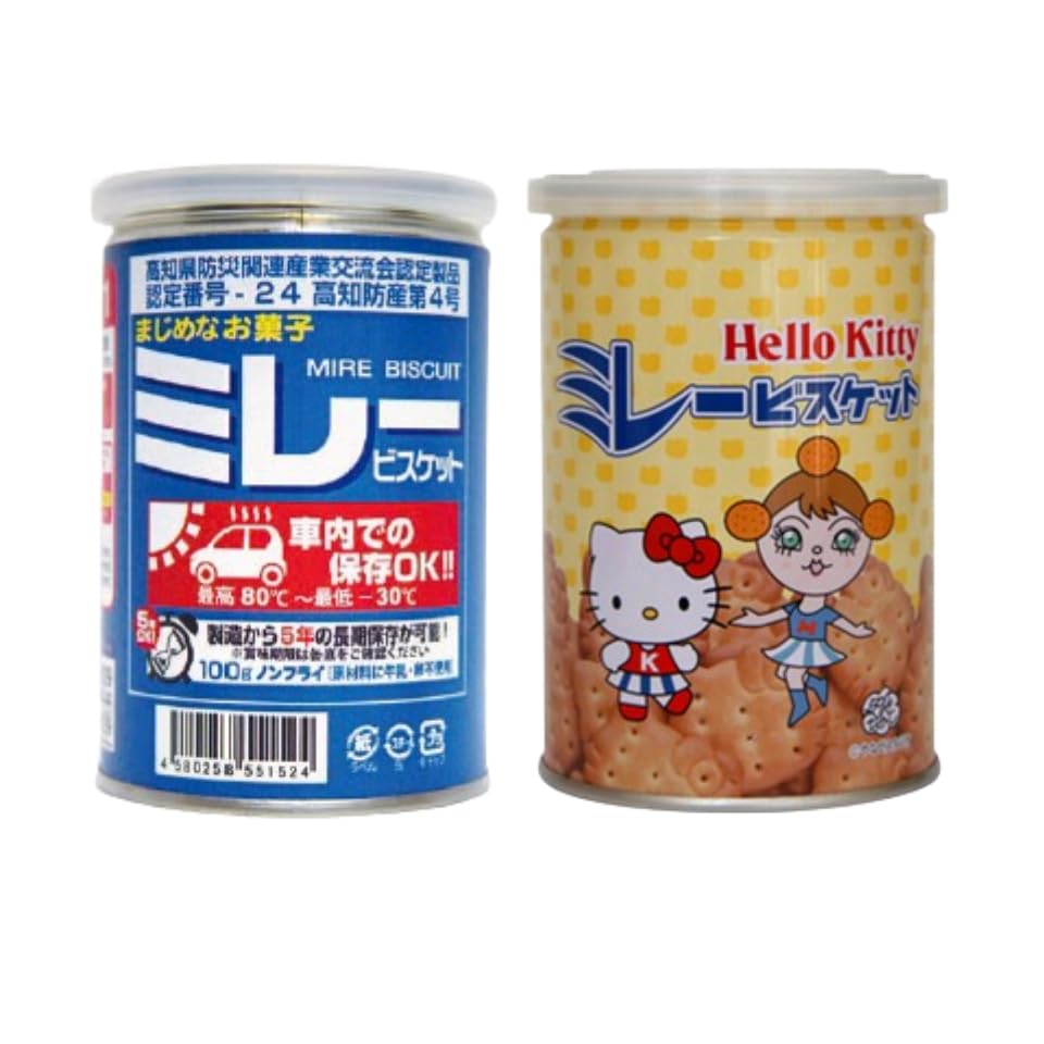 \ 2個セット / 野村煎豆加工店 車載用 ミレービスケット 100g + ハローキティ ミレー保存缶 (賞味期限製造から約2年) 120g 計2個 非常食