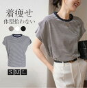 【お買い物マラソン&クーポンで値引き】Tシャツ レディース トップス 半袖 肩タックレディース カットソー tシャツ 綿 コットン 大きいサイズ ゆったり クルーネック ラウンドネック ボーダー ドルマンスリーブ フレンチスリーブ カットソー きれいめ 体型カバー(4)