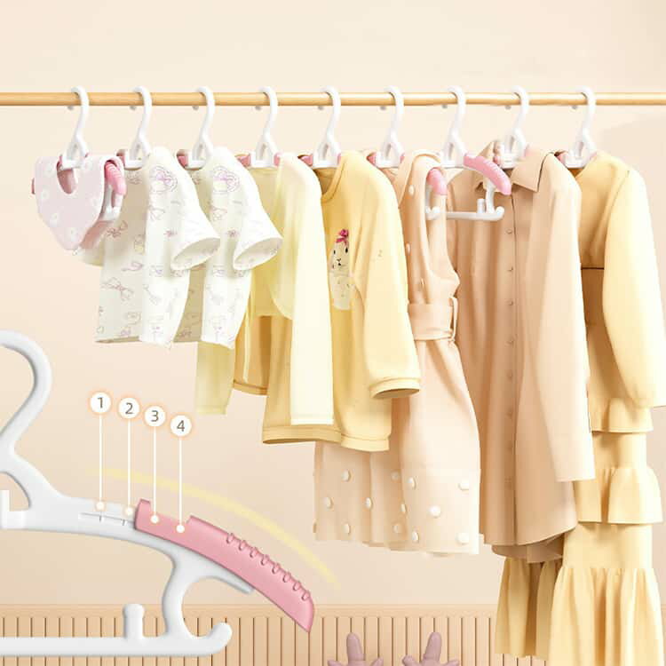 成長しても使える 子供用ハンガー ベビーハンガー 伸縮式 子供用ハンガー 滑り止め ハンガー 子供服ハンガー すべらない キッズハンガー 連結 多機能 省スペース 連結フック ズボン スカート 3