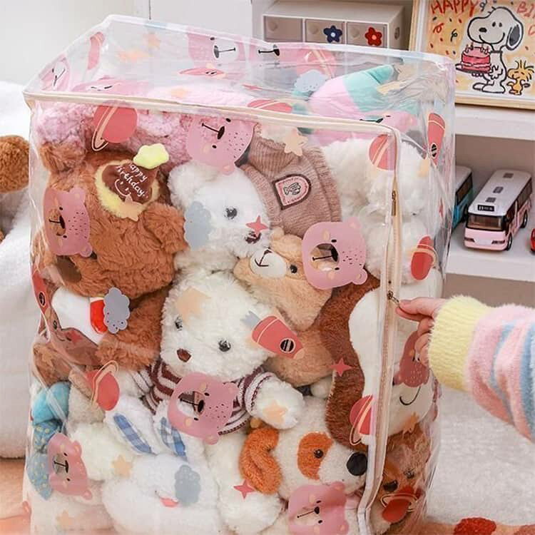 収納バッグ ぬいぐるみ収納 大容量 ファスナー付き 透明 3個セット 防塵 キッズ おもちゃ収納 クローゼット収納 折りたたみ 収納ケース 中身が見える 整理袋 人形収納 3個セット 子供部屋 収納ボックス 省スペース 軽量 便利グッズ おしゃれ 整理整頓 [2]