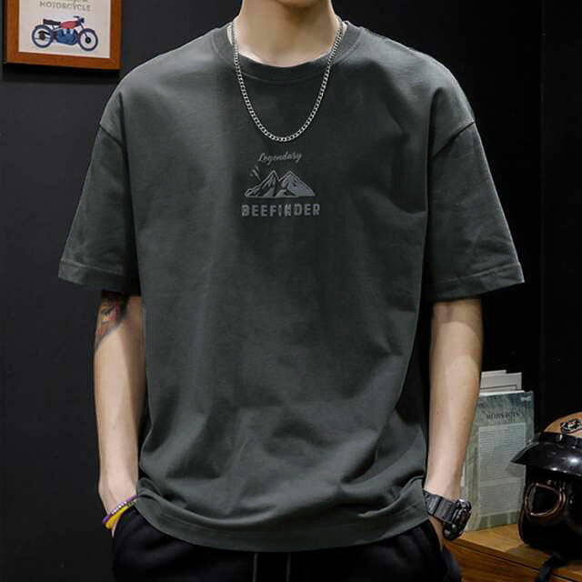 【送料無料】tシャツ メンズ アメカジ 半袖 丸首 バックプリント 古着風 レトロ カットソー トップス 山 英字 プリント ストリート カジュアル 大人 オーバーサイズ 大きいサイズ グレー 白 黒 かっこいい dayforme-10002204 DayForMe 楽天市場店 サンプル画像2