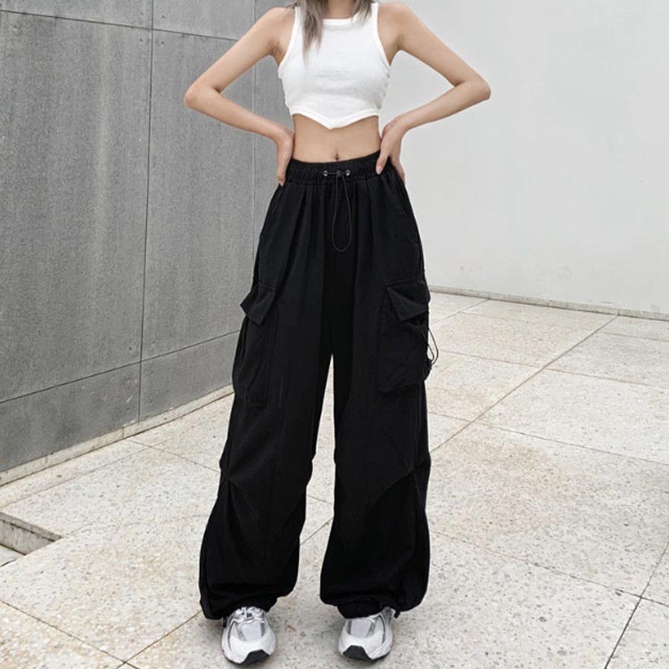 カーゴパンツ レディース ロングパンツ 長ズボン ボトムス かっこいい マニッシュ ダンス 衣装 ヒップホップ ストリート系 イージーパンツ ウエストゴム ワークパンツ ゆったり カジュアル 大きいサイズ