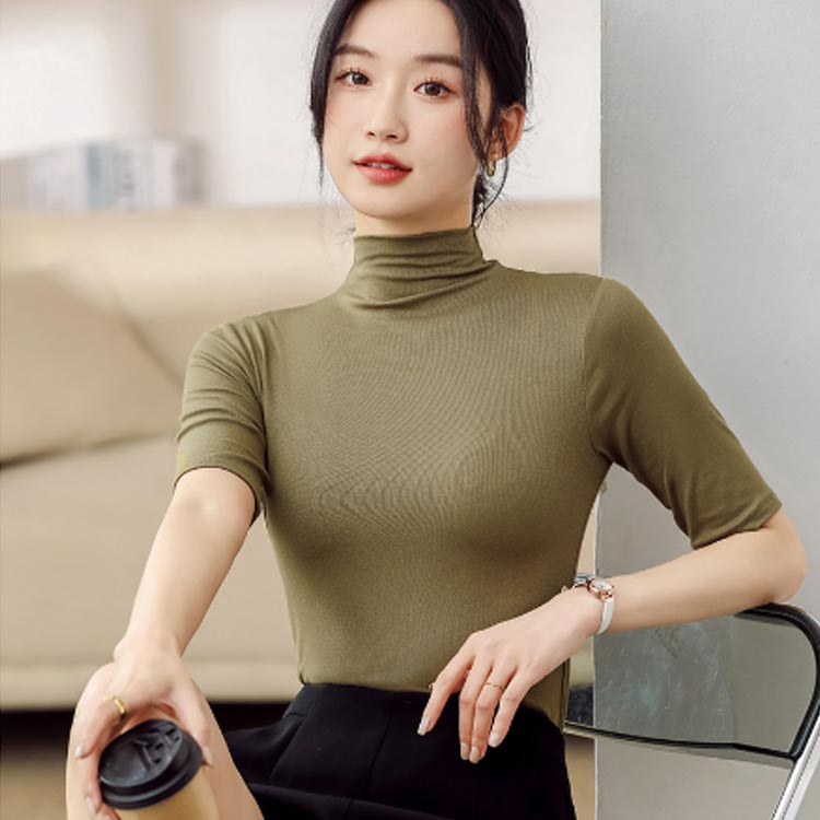 タイト ハイネック ハイネック 春夏 五分袖カ...の紹介画像3