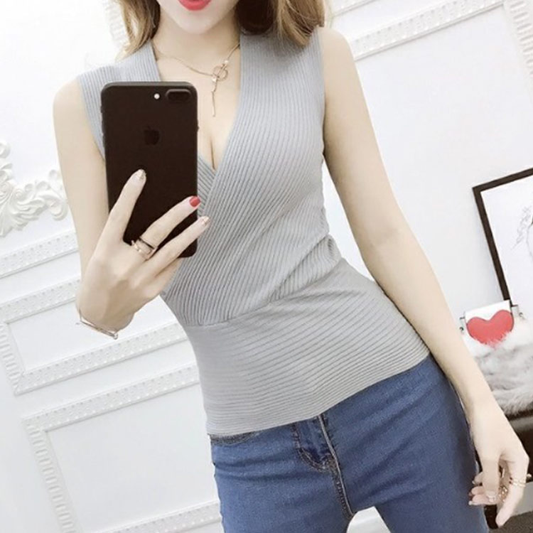 レディース ニット きれいめ 深い おしゃれ vネック セクシー タンクトップ サマー...