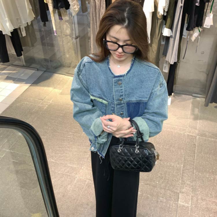 ノーカラー 春 レディース おしゃれ ショートコート 丸首 ダメージ加工 ユーズド加工 アウター ジージャン カジュアル カットオフデニムジャケット お出かけ gジャン アウター 秋 ヴィンテージ デニムジャケット 大きいサイズ