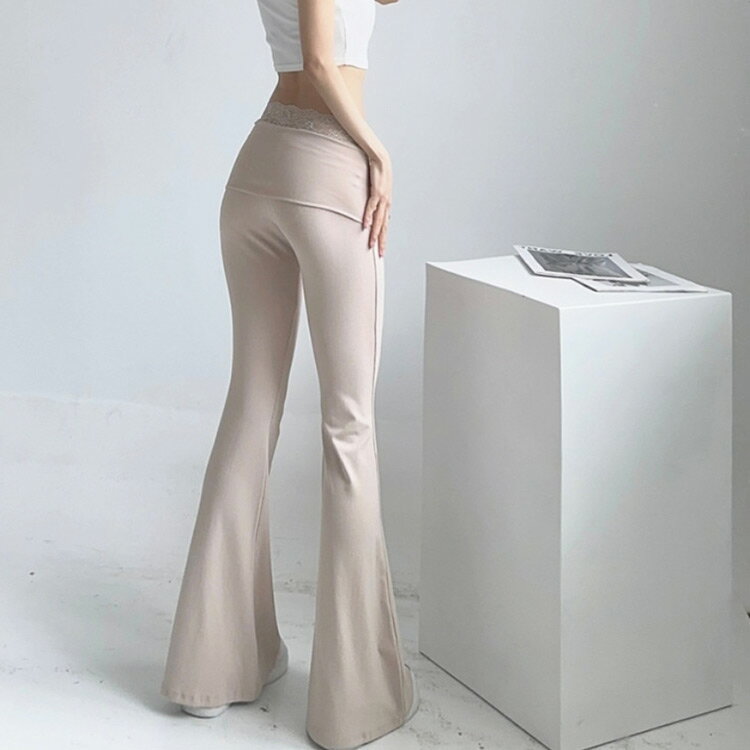 ブーツカットパンツ レース レディース ストレッチ ハイウエス 春 秋 フレアパンツ ボトムス レディース ロングパンツ 美脚ライン 体型カバー パッチワークレース カジュアル スリムパンツ ヨガパンツ カジュアル きれいめ おしゃれ スポーツ