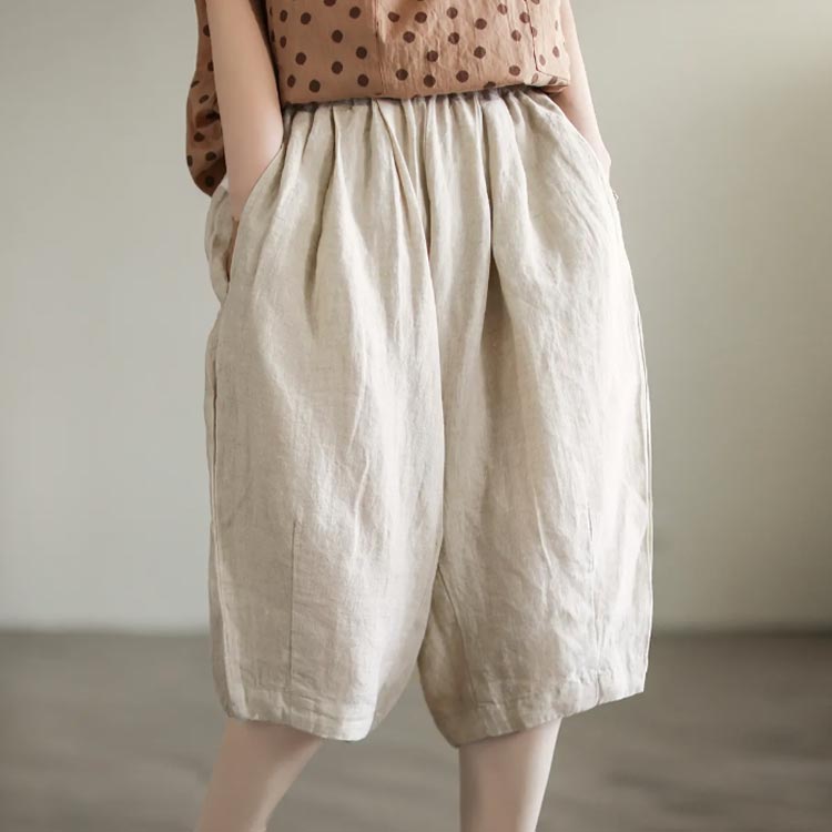 薄手 レディース ハーフパンツ 綿麻パンツ ショートパンツ 夏 ハーフパンツ 膝丈 ガウチョパンツ 5分丈 リネンパンツ 無地 シンプル 涼しい 夏服 部屋着 バルーンパンツ 短パン 短パン ナチュラル パンツ 綿麻パンツ 大きいサイズ ポケット付き ウエストゴム