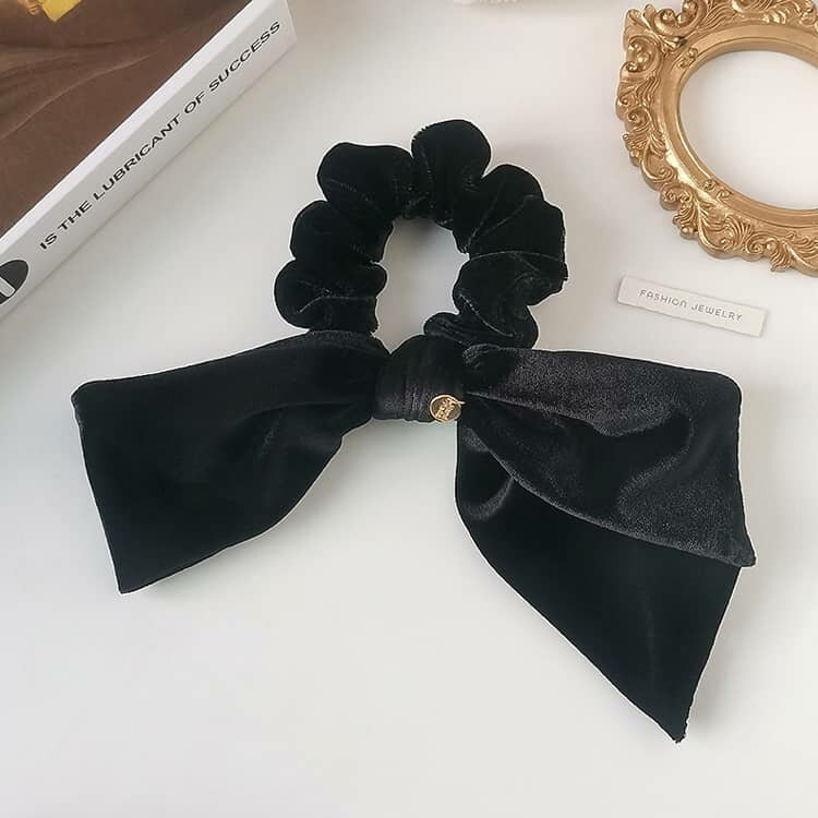 シュシュ かわいい 黒 ふわふわ ブラウン 2枚セット シュシュベロア リボン ベロア...