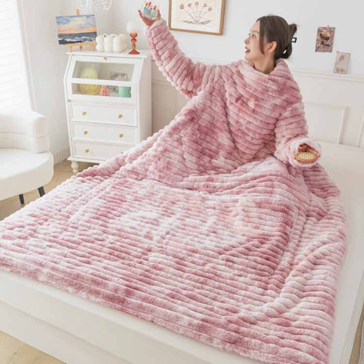 DayForMe 楽天市場店の着る毛布 ブランケット 長袖 丸洗い 大判 150×200cm 男女兼用 全身カバー ひざ掛け ルームウェア 暖かい 着るブランケット ラビットファー もこもこ毛布 あったか ふわふわ ひざ掛け お昼寝 かい巻き ポケット付き 送料無料｜アングル3