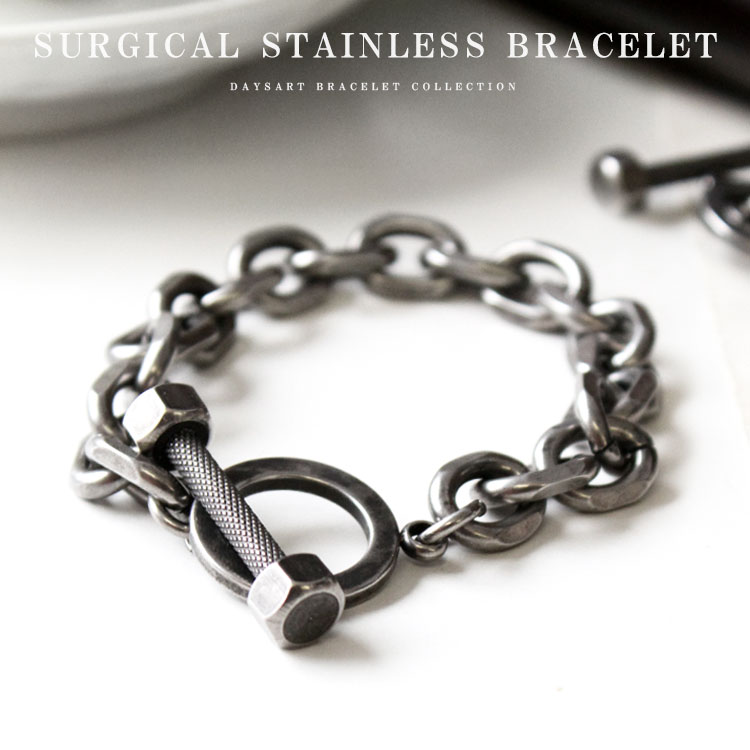 ブレスレット メンズ サージカルステンレス マンテル あずきチェーン チェーンブレスレット アンティーク 燻し加工 ステンレスブレス 【ギフト】 【あす楽】