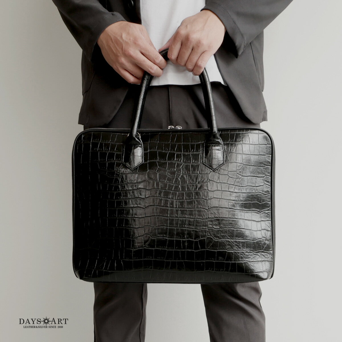 2type ブリーフケース クロコ型押し シュリンクレザー トートバッグ レザーバッグ ビジネスバッグ メンズバッグ 本革 ブラック レッド 【送料無料】 【 ギフト】 【あす楽】