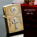 good vibrations グッドバイブレーション Zippo ジッポライター クロス 十字架 ユリ 紋章 シルバー925 ブラス 真鍮 アンティーク調 メ...