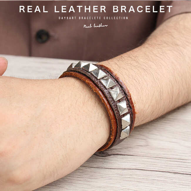 在庫限り 売り切り ブレスレット メンズ レディース 本革 レザーブレスレット スタッズ 帯状ブレス パンク ロック 重ね付け ハンドメイド 天然皮革 牛革 バ...