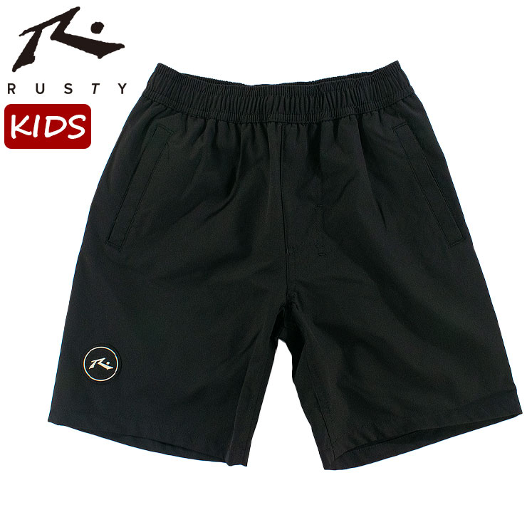 For Boy - RUSTY キッズ サーフトランクス サイドロゴ 子供用 海パン インナー付 無地 サーフパンツ ラスティー 966406