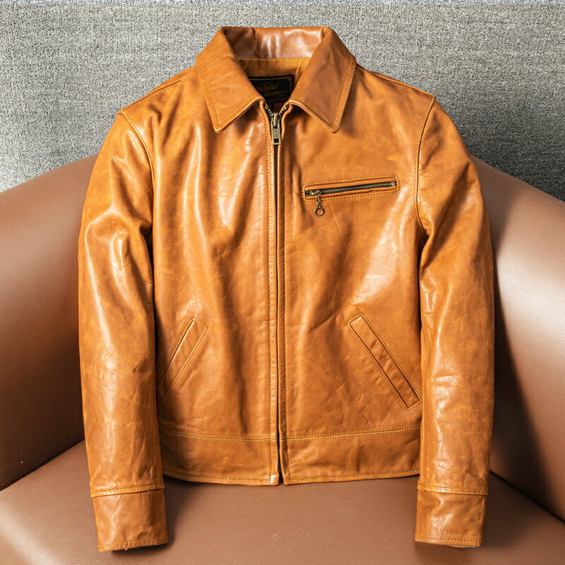 アメカジ レザージャケット カウハイド タンニン鞣し牛革 ライダースジャケット 本革 革ジャン ブラウン S~4XL