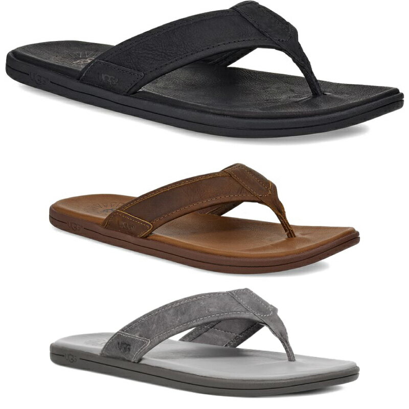 UGG アグ メンズ シーサイドレザーフリップフロップ SEASIDE LEATHER FLIP FLOP ビーチサンダル 1102690 LUGGAGE BLACK MEDIUM GREY