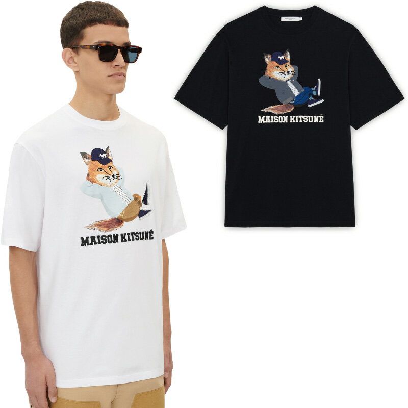 メゾンキツネ Tシャツ メンズ MAISON KITSUNE メゾンキツネ メンズ DRESSED FOX EASY ドレスドフォックスイージーTシャツ クルーネック 半袖 JM00148KJ0008