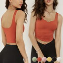 ヨガウェア ホットヨガ タンクトップ ショート丈 カップ付き スポーツブラ トップス 無地 スリットネック トップス おしゃれ フィットネス スポーツ インナー...
