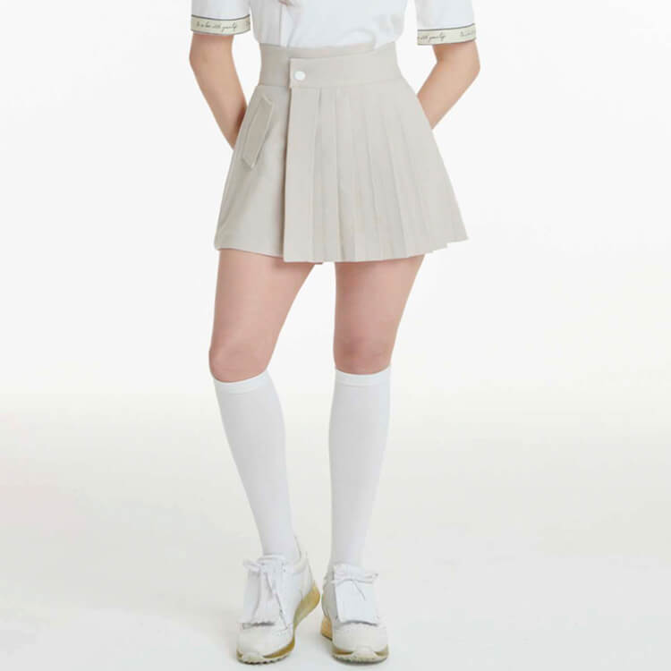 ゴルフウェア レディース 韓国 キュロット スカート プリーツ ショートパンツ アシンメトリー ハイウエスト Aライン 上品 おしゃれ フェミニン キュロットスカート ゴルフ ゴルフウエア ウエア 秋 春 スポーツウェア 黒 ベージュ 白