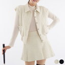 ゴルフウェア セットアップ レディース 韓国 ベスト スカート Aライン 秋冬 ラメ 柄 秋 冬 黒 白 ミニスカート 襟付き ツイード チェック柄 おしゃれ ...