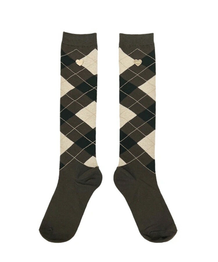 ゴルフウェア ソックス レディース 韓国 ゴルフ ハイソックス 柄 アーガイル チェック 膝丈 春 秋 冬 グレー 茶 ブラウン おしゃれ カジュアル ゴルフ女子 大人 スポーツ テニス