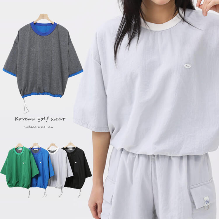 ゴルフウェア Tシャツ レディース 韓国 半袖 5分袖 トップス トレーニング テニス ジム ダンス トレーニングウェア 春 夏 秋 無地 シンプル 裏地付き カジュアル 緑 青 グレー 黒 ゴルフ女子 大人 ゴルフ スポーツ