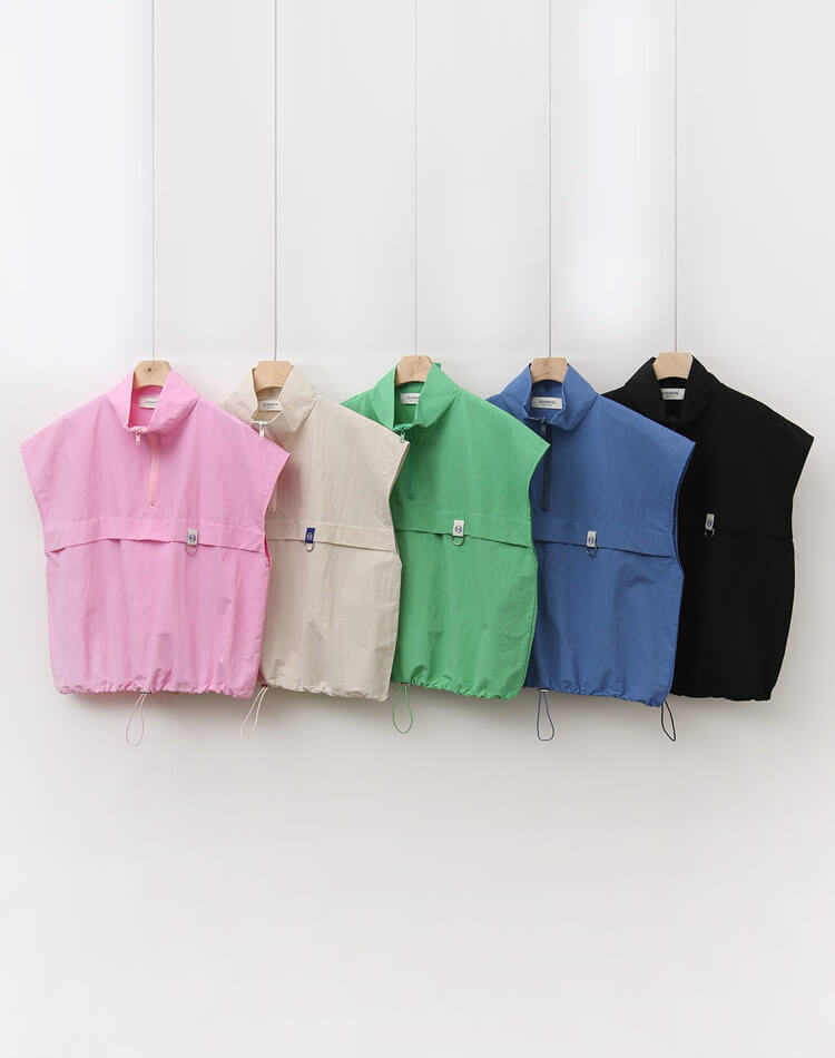 ゴルフウェア ナイロン ベスト レディース 韓国 ジャージ ハーフジップ ハイネック 襟 春 秋 夏 おしゃれ カジュアル テニス スポーツ ウェア トレーニング 防風 アウトドア 黒 ベージュ 青 ピンク 緑 ゴルフ女子 大人 ゴルフ