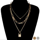ネックレス レディース チェーン 南京錠 鍵 ハート レトロ ゴージャス ゴールド シルバー ロングネックレス アクセサリー チェーンネックレス 3連 重ね付け...