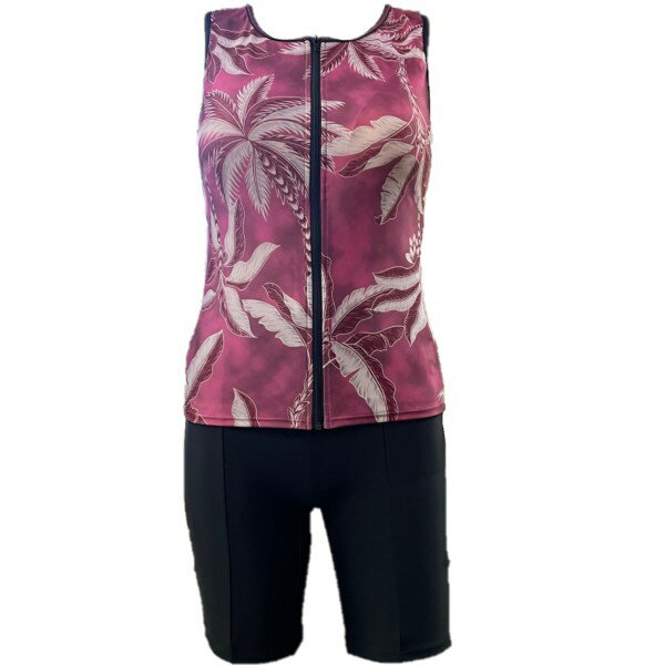 ●レディース フィットネス水着 ●素材：表地 ポリエステル85% ポリウレタン15% ●柄：ハワイアン （※総柄のため、柄の出方は1枚1枚異なります。） ●サイズ（目安） 　 9号（バスト83 / ヒップ87〜95） 　11号（バスト86 / ヒップ92〜100） 　13号（バスト89 / ヒップ92〜100） 　15号（バスト92 / ヒップ97〜105） 　17号（バスト96 / ヒップ97〜105） 　19号（バスト100 / ヒップ97〜105） ●カラー：WIN（ワイン） ●メーカー：小坂冨士株式会社 ※水着は衛生商品のため、返品・交換をご遠慮いただいております※ 【商品ポイント】 ★トップスとパンツ左右にめくれ防止のスナップ付き。 ★総裏地仕様。前面にはシェイプネットを使っている為、程よい締め付け感でボディーメイク。 ★胸パットは縫込み式になってます。 【商品説明と着用時のポイント】 ★水着は総裏地になっており、比較的収縮性は硬めです。 ★水着は、乾いた状態で少しきつめがおススメです。 ※お取り扱い上のご注意▲プールでの着用の際、塩素処理水の漂白作用により変色することがございますのでご注意ください。又、お持ち帰りの際、すぐ真水ですすぎ洗いをし、よく水を切って形を整え早めに吊るしてください。干される場合、陰干しをお勧めいたします。洗濯機や脱水機などは生地を傷めるおそれがあり使用をお勧めしておりません。ご注意ください。▲ウォータースライダー（スベリ台）は滑る時の摩擦熱によって生地を傷めますので必ずスライダーパンツを着用してください。▲色、柄によって紫外線吸収が異なり着用の際、お肌にプリント地の模様で日焼けすることがございますのでご注意ください。▲着用後、濡れたまま他のものと一緒にビニール袋などに入れ、密閉し長時間放置しますと色移りすることがございますのでご注意ください。その場合はすぐに洗い流してください。　