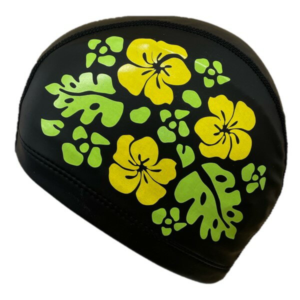 npブランドシリコン2ウェイスイムキャップハイビスカス柄カラー/ブラックフリーサイズ男女兼用コスパに..