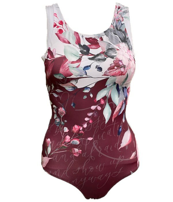 ●レディース フィットネス水着【普通サイズ ~ 大きいサイズ】 ●柄：レタフラワー柄 ●素材：ポリエステル85％　/　ポリウレタン15％ ●サイズ（目安）：9号（バスト83 / ヒップ87〜95） 　　　　　　　　　11号（バスト86 / ヒップ92〜100） 　　　　　　　　　13号（バスト89 / ヒップ92〜100） 　　　　　　　　　15号（バスト92 / ヒップ97〜105） ●カラー：WIN×WHT ●メーカー：小坂冨士株式会社 ※水着は衛生商品のため、返品・交換をご遠慮いただいております。 【商品ポイント】 ★そで美人シリーズ、アーム部分に切替しがあり、ワキを締め付けすぎず動かしやすい形状です。 ★裏地にはシェイプネットを使用。程よい締め付け感でボディーメイク。 ★胸パットは縫込み式になってます。 【商品説明と着用時のポイント】 ★水着は総裏地になっており、比較的収縮性は硬めです。 ★水着は、乾いた状態で少しきつめがおススメです。 ※お取り扱い上のご注意 ▲プールでの着用の際、塩素処理水の漂白作用により変色することがございますのでご注意ください。 又、お持ち帰りの際、すぐ真水ですすぎ洗いをし、よく水を切って形を整え早めに吊るしてください。干される場合、陰干しをお勧めいたします。 洗濯機や脱水機などは生地を傷めるおそれがあり使用をお勧めしておりません。ご注意ください。 ▲ウォータースライダー（スベリ台）は滑る時の摩擦熱によって生地を傷めますので必ずスライダーパンツを着用してください。 ▲色、柄によって紫外線吸収が異なり着用の際、お肌にプリント地の模様で日焼けすることがございますのでご注意ください。 ▲着用後、濡れたまま他のものと一緒にビニール袋などに入れ、密閉し長時間放置しますと色移りすることがございますのでご注意ください。その場合はすぐに洗い流してください。　