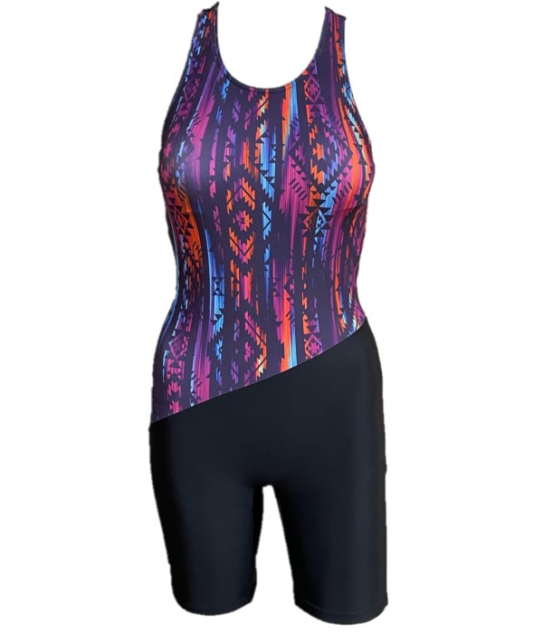 ●レディース フィットネス水着【普通サイズ ~ 大きいサイズ】 ●素材：表地 ポリエステル85% ポリウレタン15% ●柄：アステカ （※総柄のため、柄の出方は1枚1枚異なります。） ●サイズ（目安）： 9号（バスト83 / ヒップ87〜9...