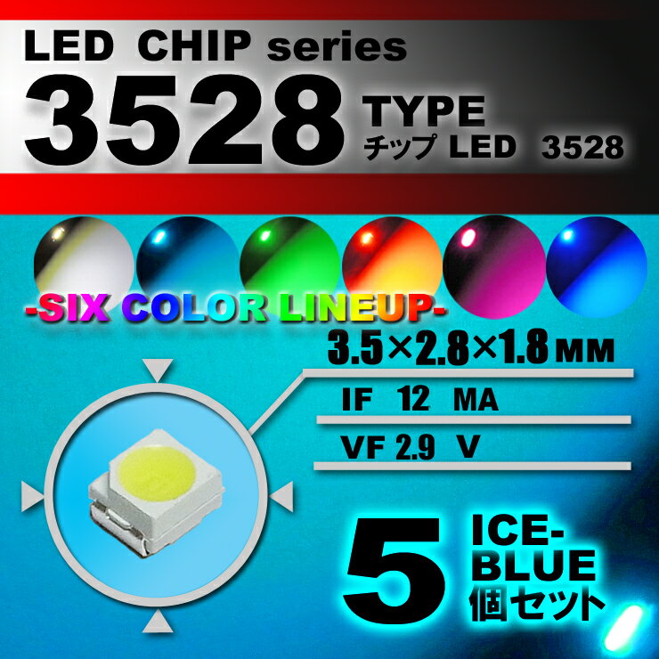 LEDチップ （ 3528 Type ） アイスブルー （ 5個set ） エアコン 打替え　エアコンパネル　メーター　スイッチ　明るい 高輝度 アクセサリー　ドレスアップ　アイスブルー 水色