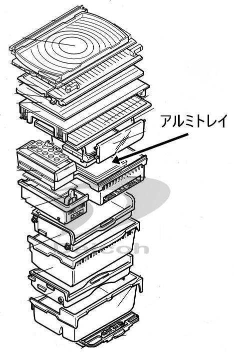 三菱 M20KY1437　冷蔵庫用アルミトレイ※画像矢印部分です