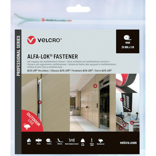 VELCRO ALFA-LOK ファスナー 幅25mm×長さ3m 黒 VELPS20022 ヴェルクロ
