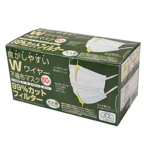 【セット販売】Wワイヤーマスク60枚入大人用 4 FIN-986M ふつうタイプ 大容量 ファイン