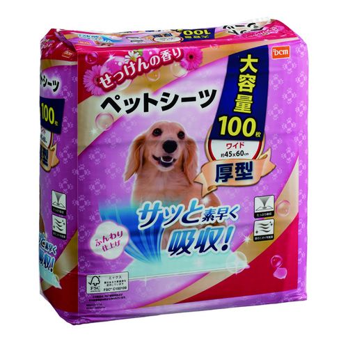 【在庫限り】ペットシーツ厚型せっけんの香り 大容量 ワイド100枚 100枚 ワイド DCM 瞬間吸収 速乾 脱臭 白色 猫 犬 うさぎ トイレ シート シーツ ペットシート 厚型ペットシーツ ペットトイレのサムネイル