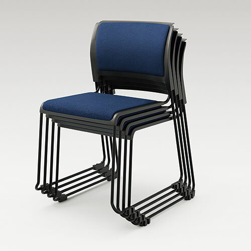 【4脚セット】会議用チェア ミーティングチェア E432-S3-NBL_4 ネイビーブルー 背座ビニールレザー張り/ホワイトフレーム NAIKI_slea [3]