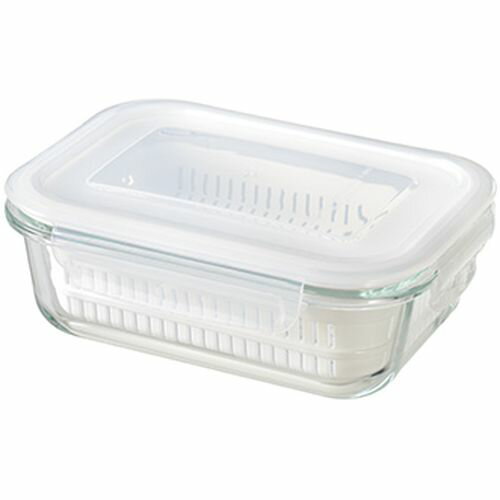 電子レンジ対応 マジカリーノ 耐熱ガラス角型容器 Mサイズ 角ざる付 RE-7362 ホワイト M 和平フレイズ