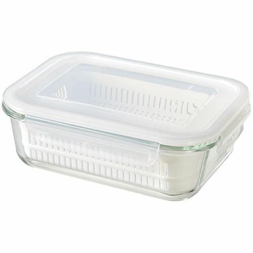 電子レンジ対応 マジカリーノ 耐熱ガラス角型容器 Lサイズ 角ざる付 RE-7363 ホワイト L 和平フレイズ