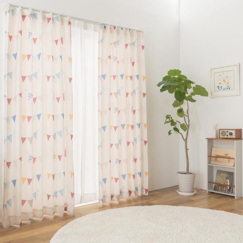 ドレープ+レースカーテンセット フルート 4枚入 アイボリー ドレ—プ…幅100×丈178cm／レース…幅100×丈176cm ユニベールのサムネイル
