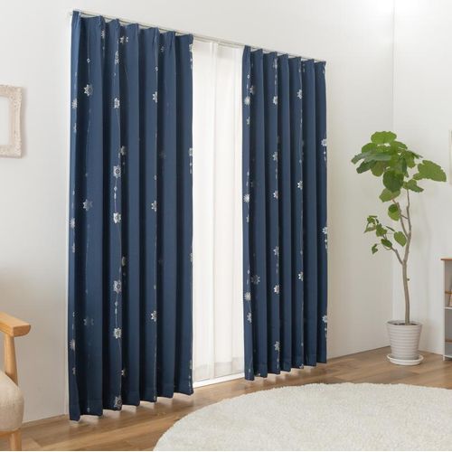 ドレープ+レースカーテンセット セラス 4枚入 ネイビー ドレ-プ…幅100×丈135cm／レース…幅100×丈133cm ユニベール