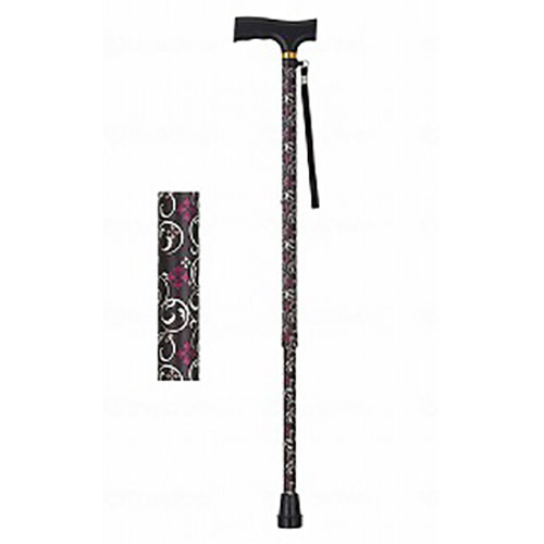 夢ライフステッキ 柄杖伸縮型 ベーシックタイプ 9726 唐草レッド ウェルファン