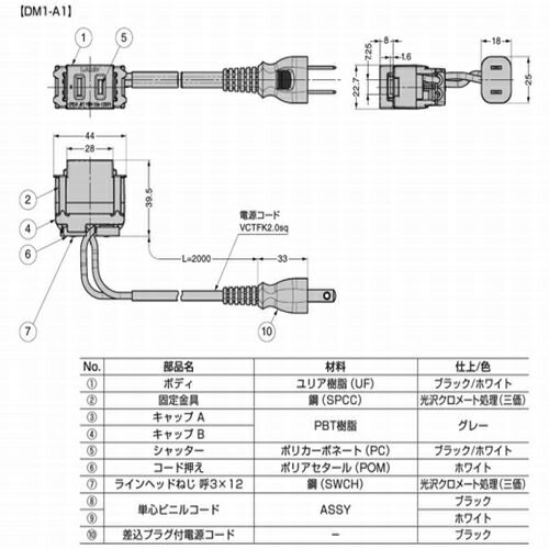 結線済コンセントDM-A型 結線済コンセントDM-A型 ホワイト 210-035-175 スガツネ 2